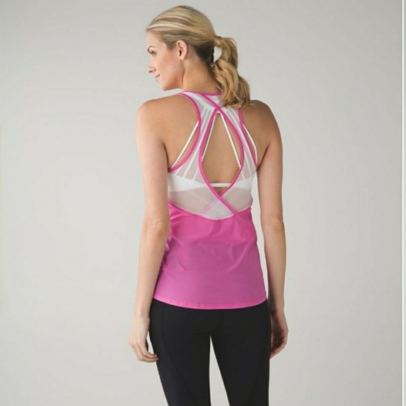 Lululemon Tranquil Tank Top. Mesh parts. Relaxed. Pink paradise, white. Size 12. - Picture 1 of 11